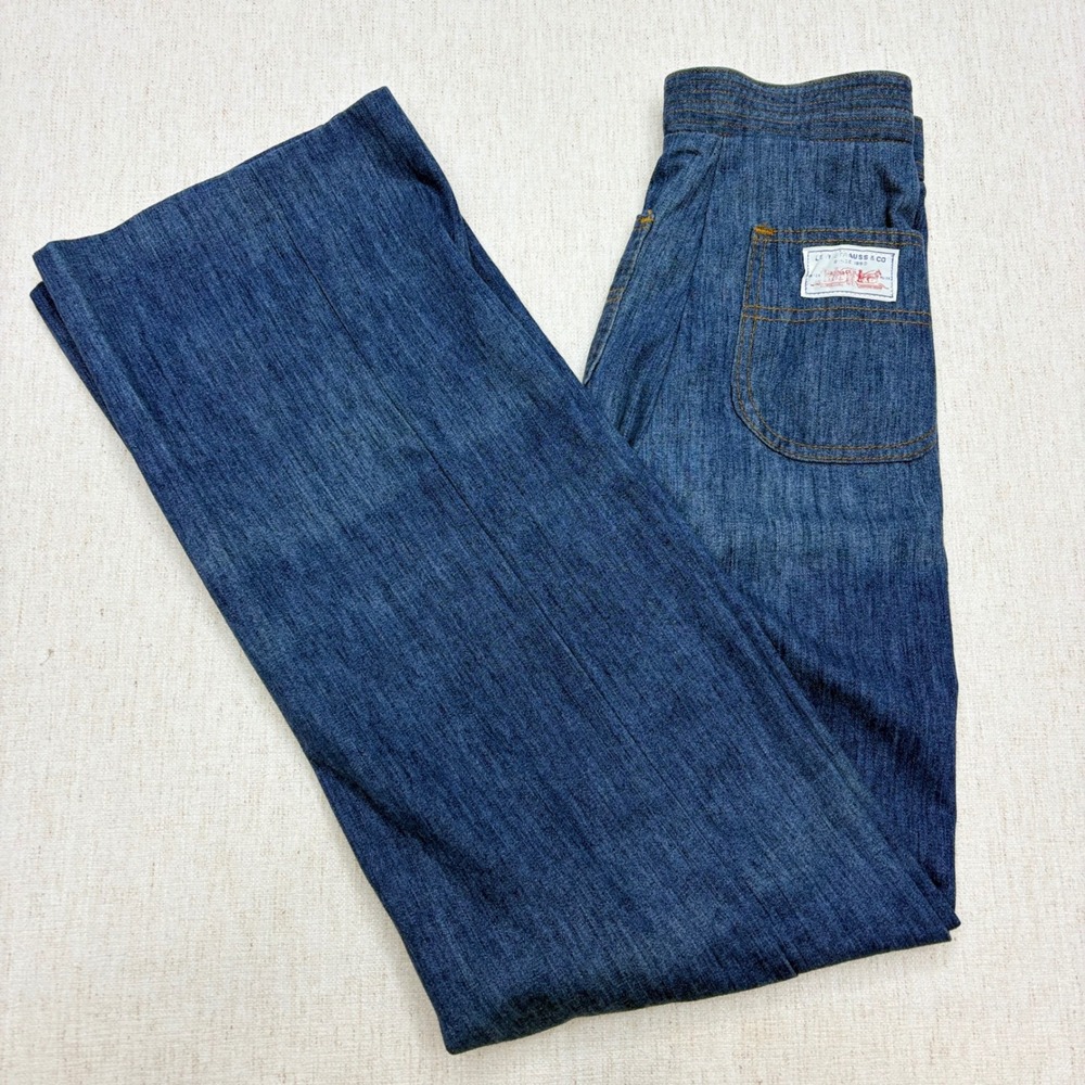 Vintage 70s Levi's Sta-Prest Denim Flare Pants Bell Bottoms Permanent USA 25x31